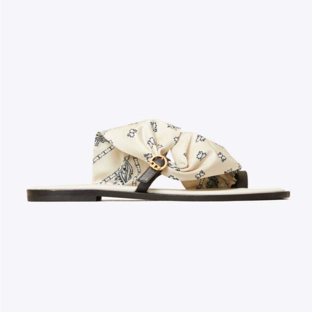 NEW Tory Burch Size 9 US Womens Selby Scarf Sandal Ivory Americana Bandana NWB - Picture 3 of 4